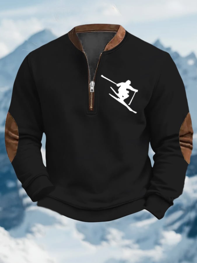 Sudadera vintage Apres-Ski Design estampado Zip cuello para hombre