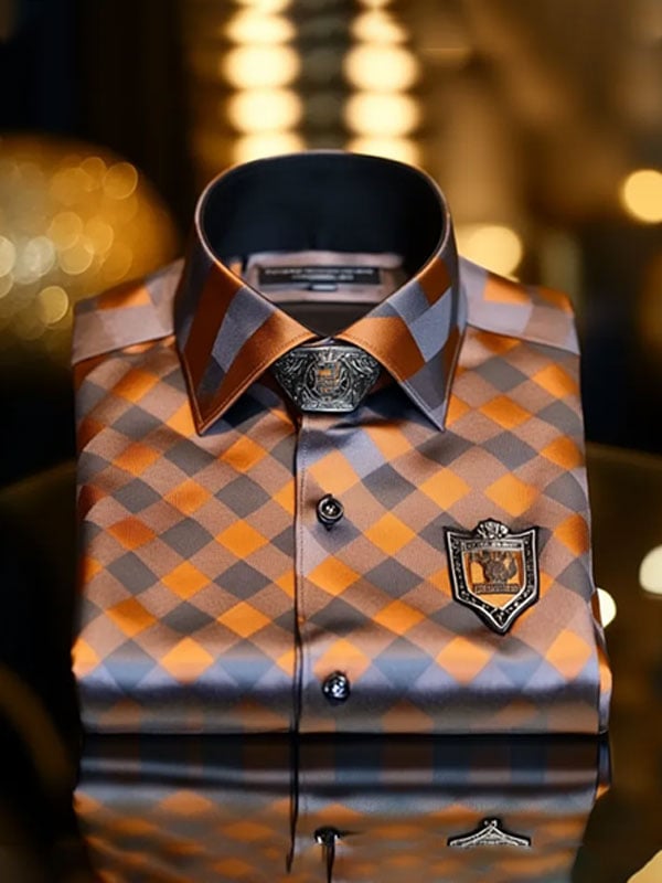 Camisa de lujo ejecutivo a cuadros solapa de manga corta para hombre