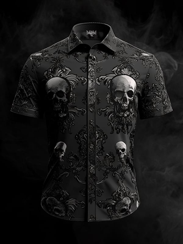 Camisa Dark Gothic Skull diseño de manga corta para hombre