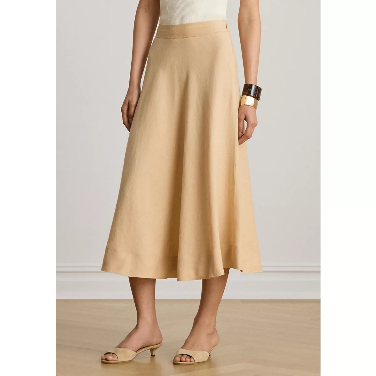 Linen A-Line Midi Skirt - 1