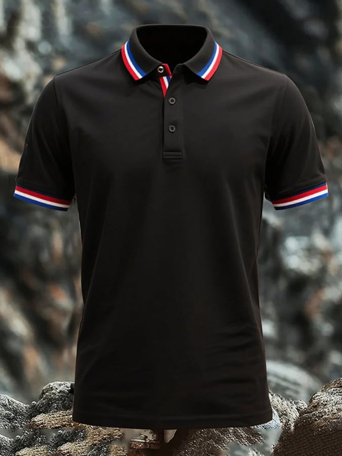 Camisa polo casual clásico Contrast Color de manga corta para hombre