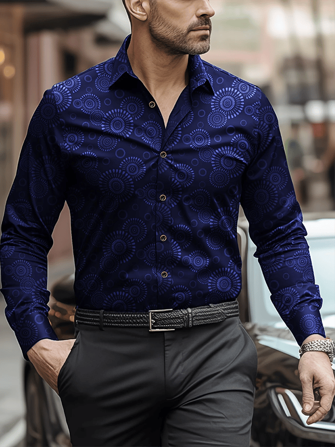 Camisa retro ejecutivo Design estampado casual para hombre