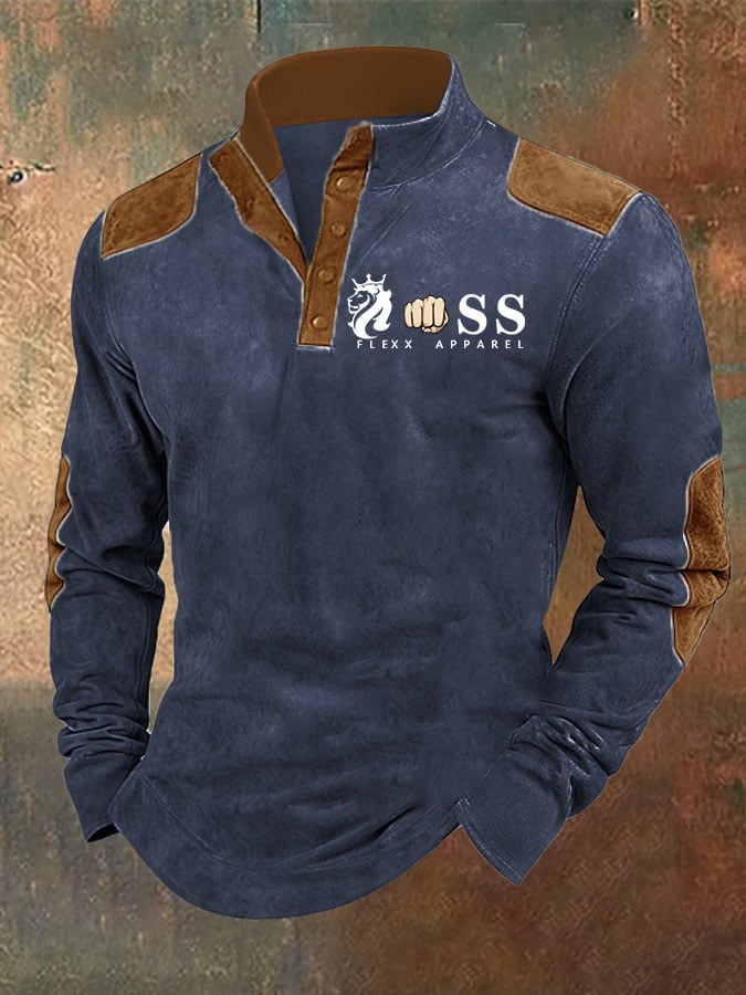 Sudadera retro Letter Contrast Color Design Stand cuello para hombre