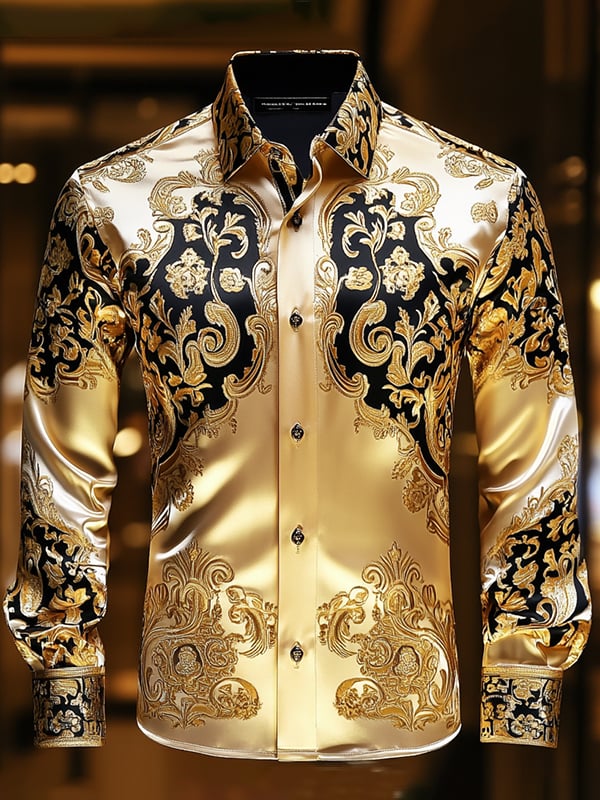 Camisa satén Luxe de manga larga con botones para hombre