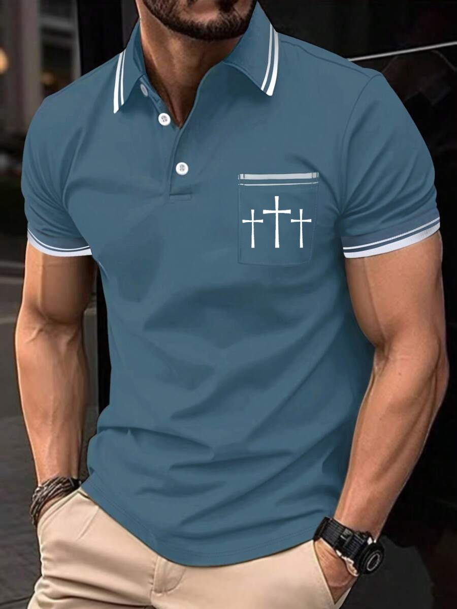 Camisa polo retro Faith casual estampado para hombre