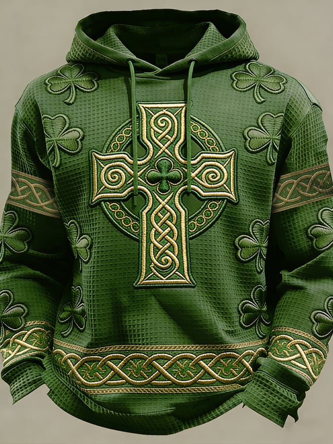 Sudadera vintage St. Patrick's Day estampado con gorrasucha para hombre