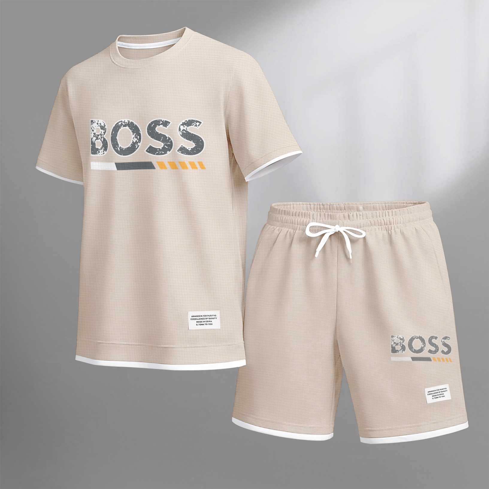 Camisa de lujo tejido tipo waffle de manga corta & shorts Set 13 para hombre