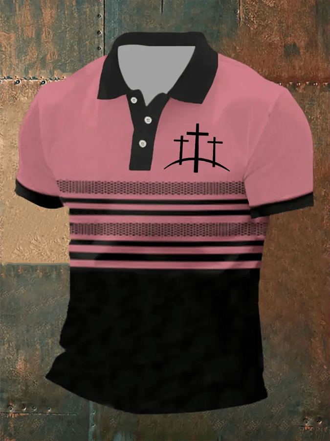Camisa polo retro Faith casual estampado para hombre