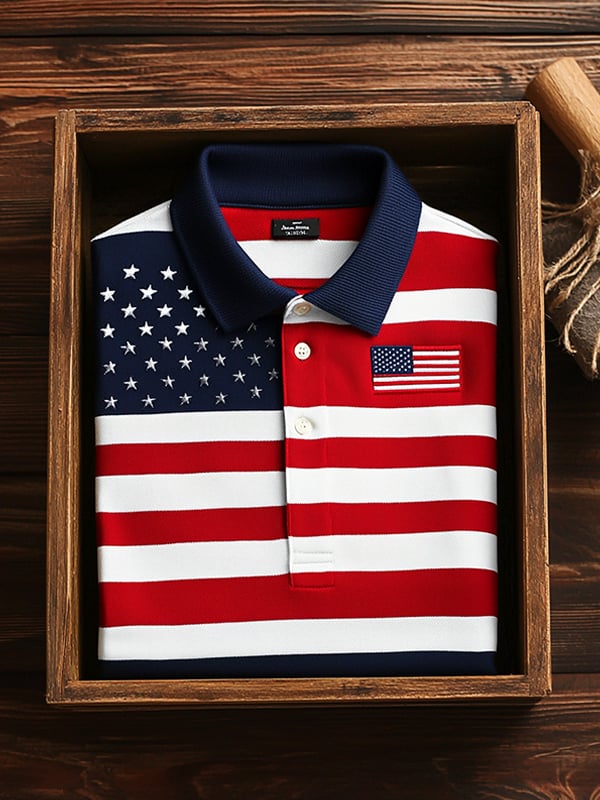 Camisa polo clásico ejecutivo Flag Independence Day de manga corta para hombre