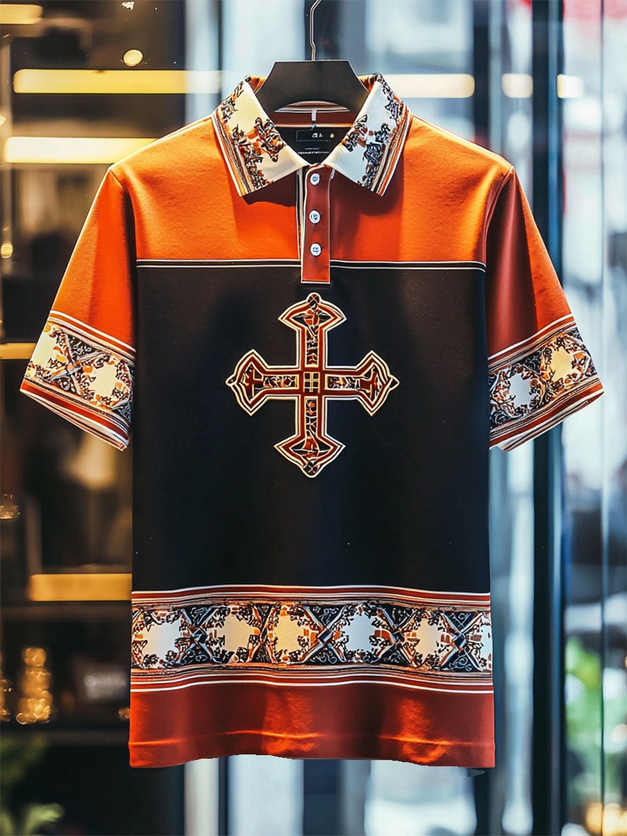 Camisa polo casual ejecutivo Cross Button de manga corta para hombre