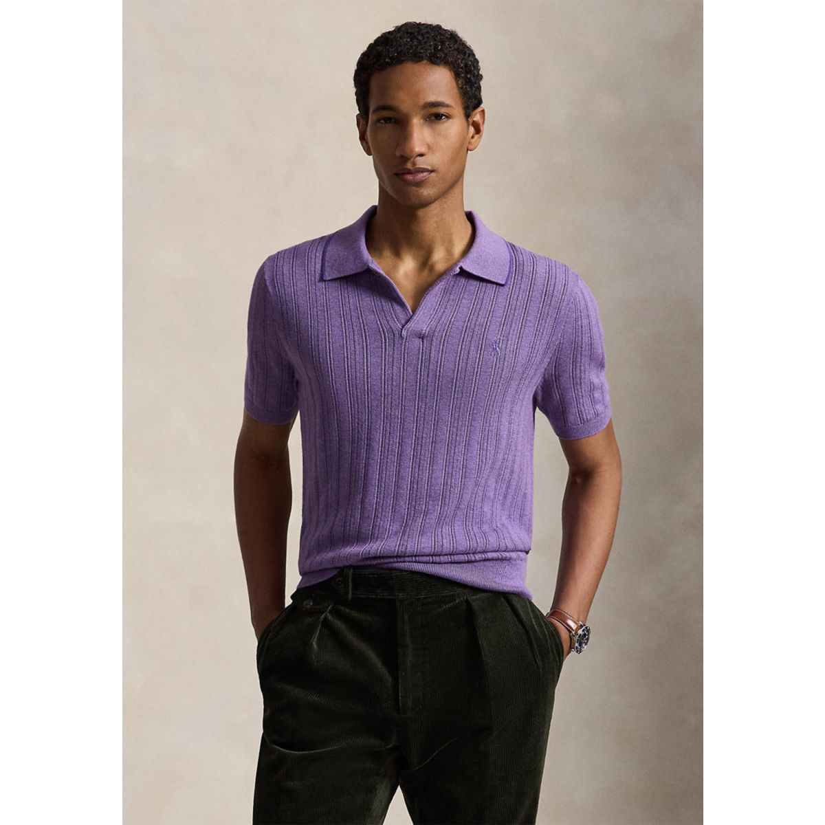 Textured Cotton Polo Sweater - 1