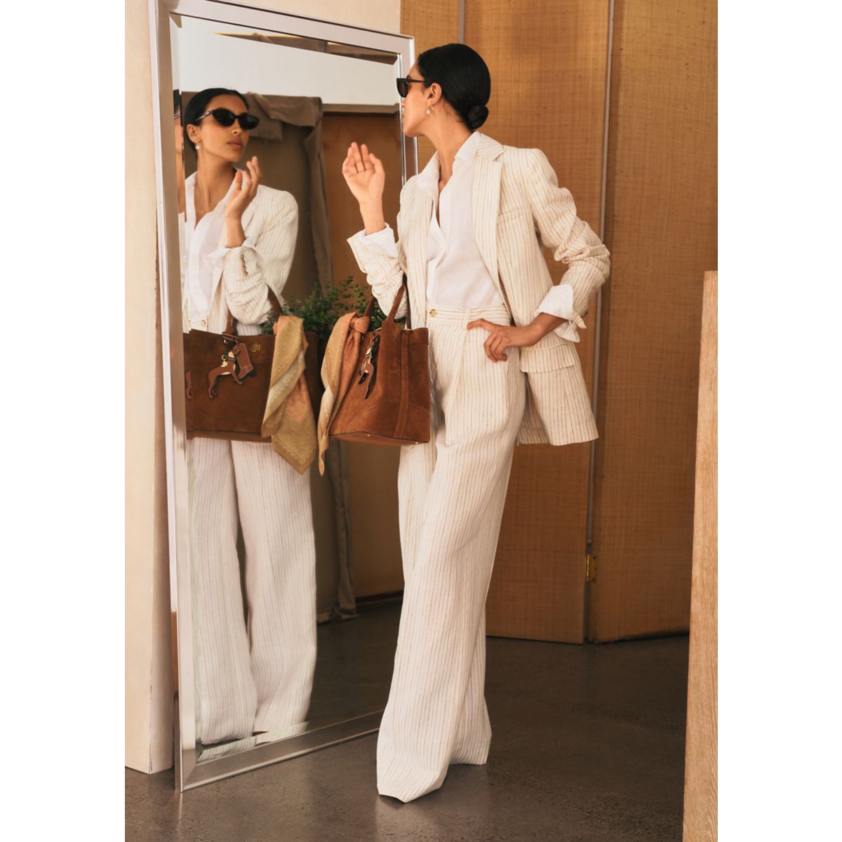 Pinstripe Linen Wide-Leg Pants - 6