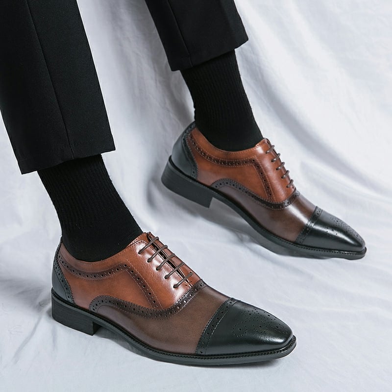Zapatos elegantee en bloques de color British casual Lace-Up Brogues Oxford cuero para hombre