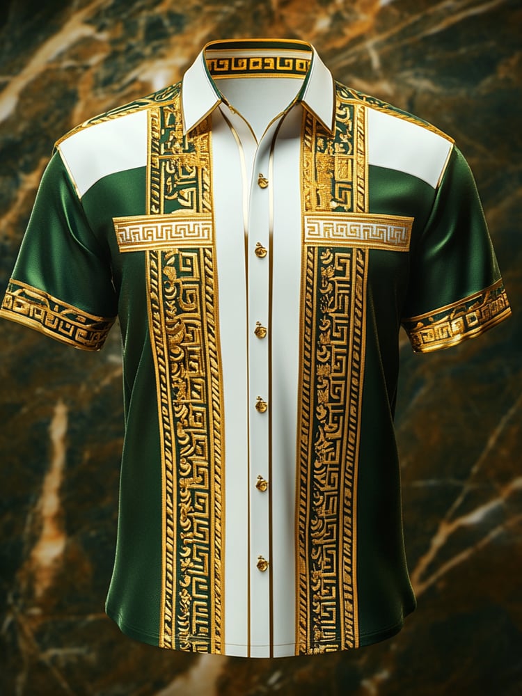 Camisa satén Luxe estampado de manga corta Button para hombre