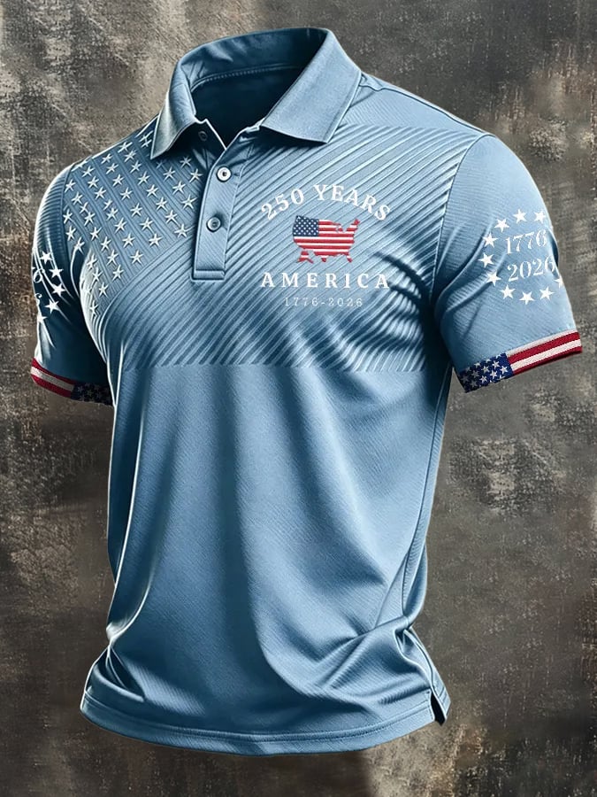 Camisa polo retro "Patriot" Color-Block de manga corta para hombre