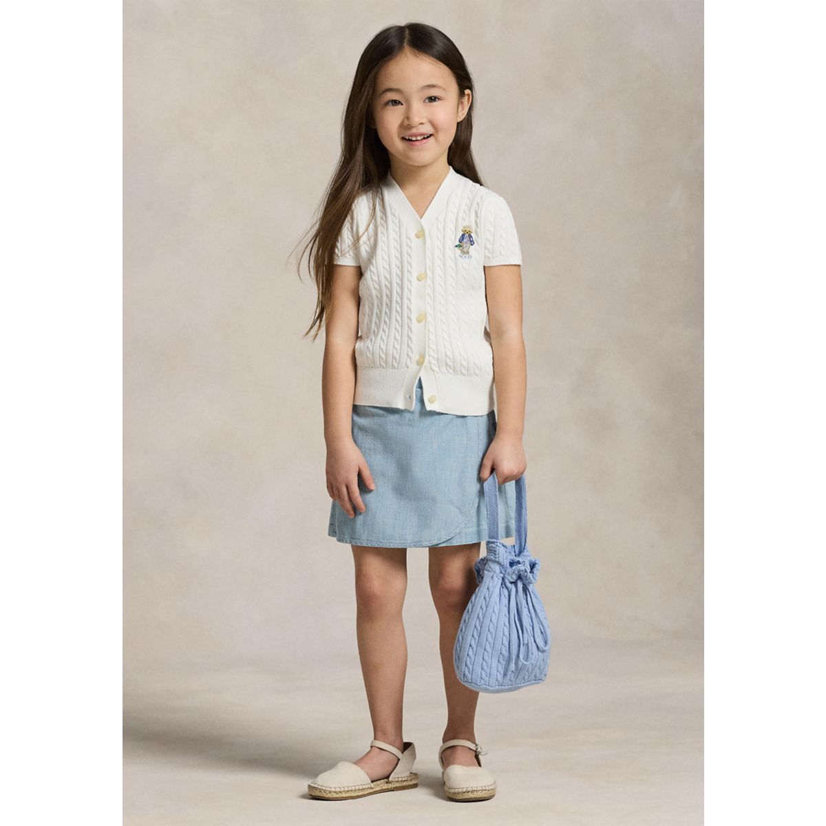 Girls 2-6x Polo Bear Cable Cotton V-Neck Cardigan - 3