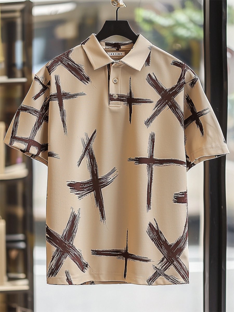Camisa polo vintage casual Cross Art Button de manga corta para hombre
