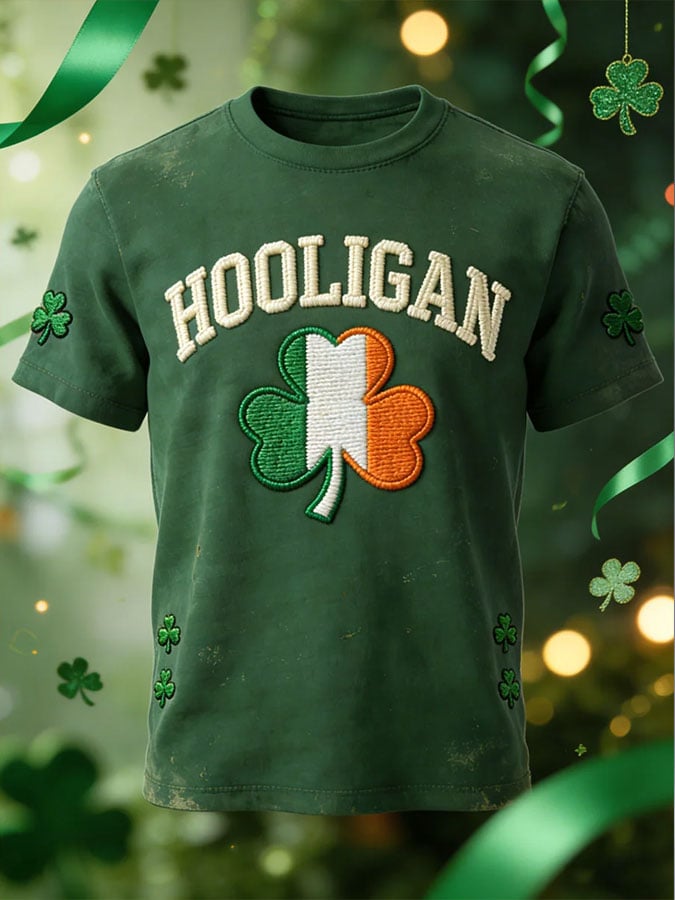 Camiseta St. Patrick's Day Shamrock estampado de manga corta para hombre