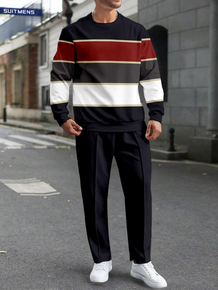 Colorblock Round Neck casual Sports Set 048 para hombre