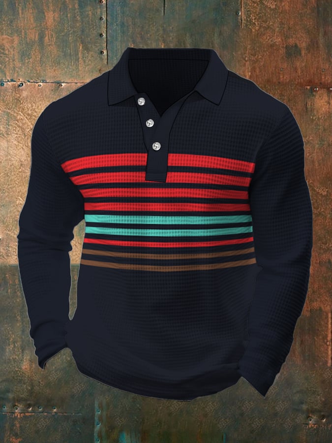 Camiseta retro Waffle Color Stitching solapa para hombre