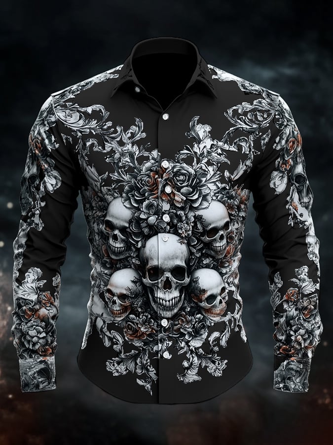 Camisa casual vintage Brogue Skull diseño para hombre