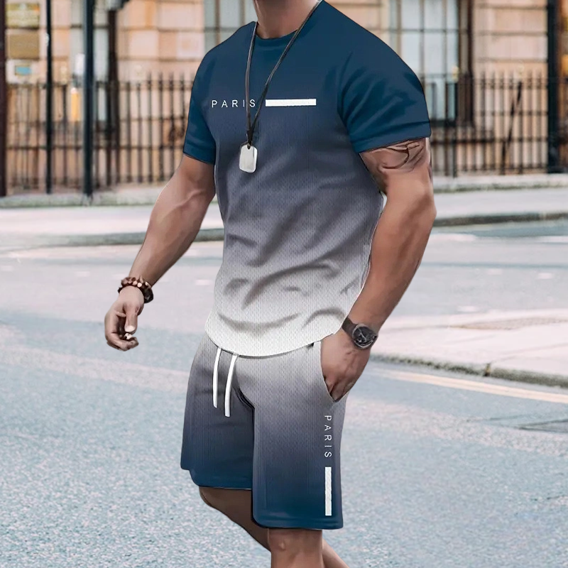 Camiseta 🏖️Summer Cool Deal: ONLY ￡15.99!!😎 Gradient Color & shorts Set para hombre