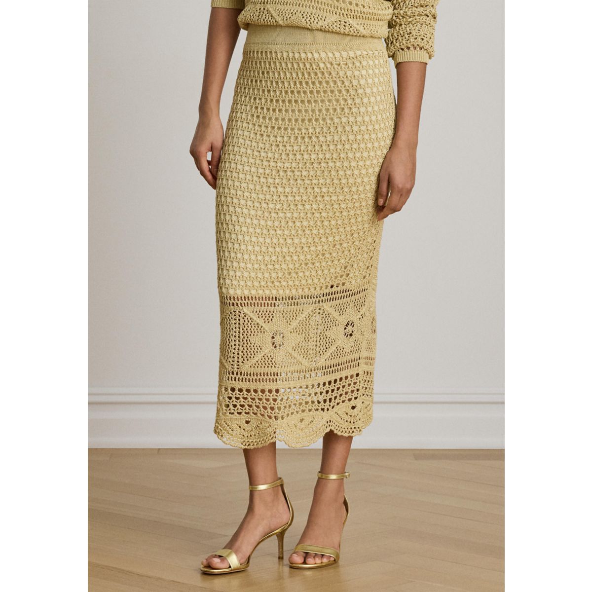 Pointelle-Knit Linen-Blend Midi Skirt - 1