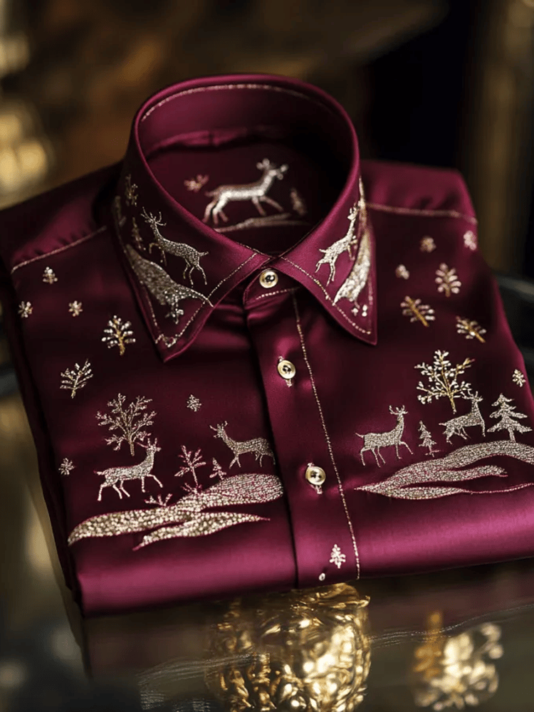 Camisa de lujo Romantic Christmas estampado de manga larga para hombre
