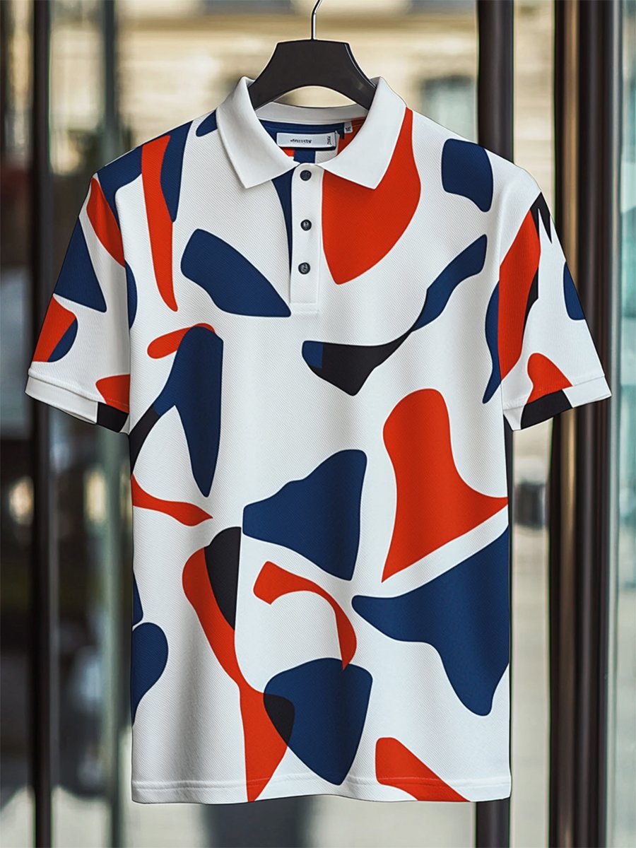 Camisa polo ejecutivo casual Bauhaus estampado Button de manga corta para hombre