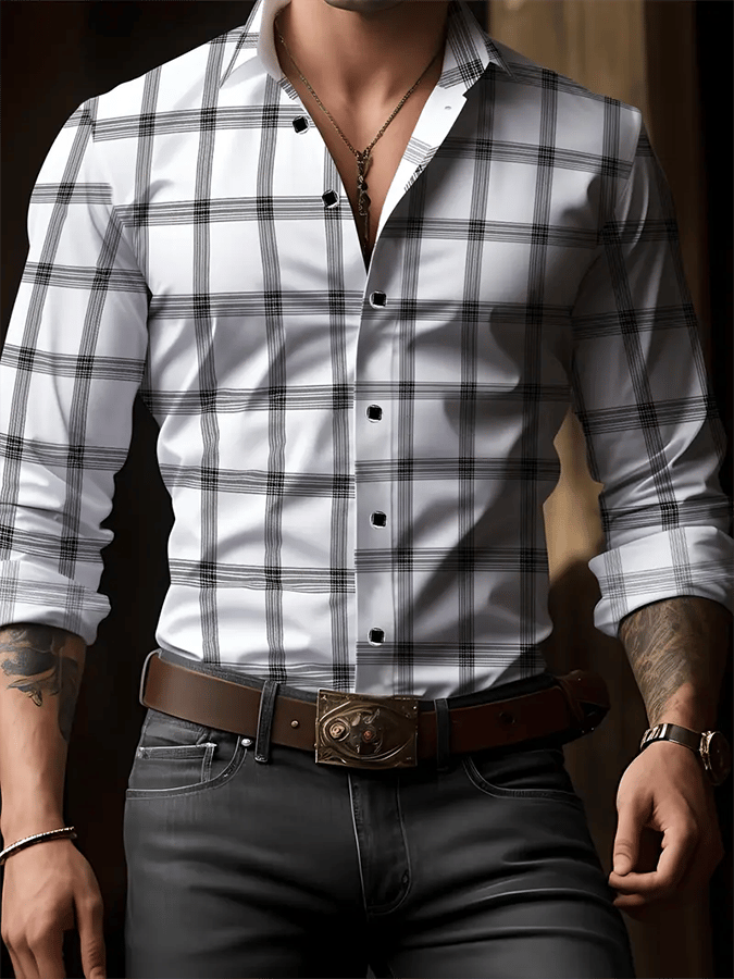 Camisa ejecutivo casual estampado de manga larga para hombre