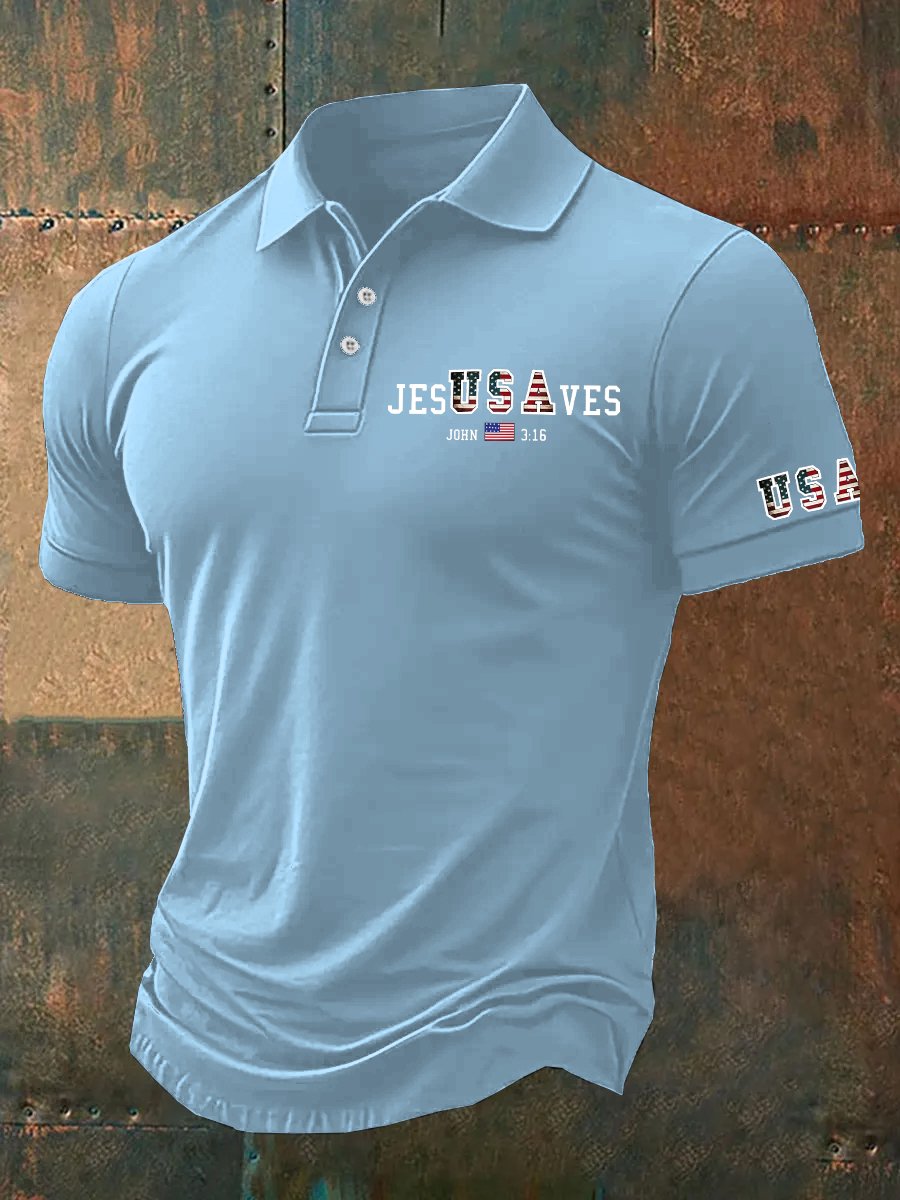 Camisa polo vintage USA Jesus Saves estampado para hombre