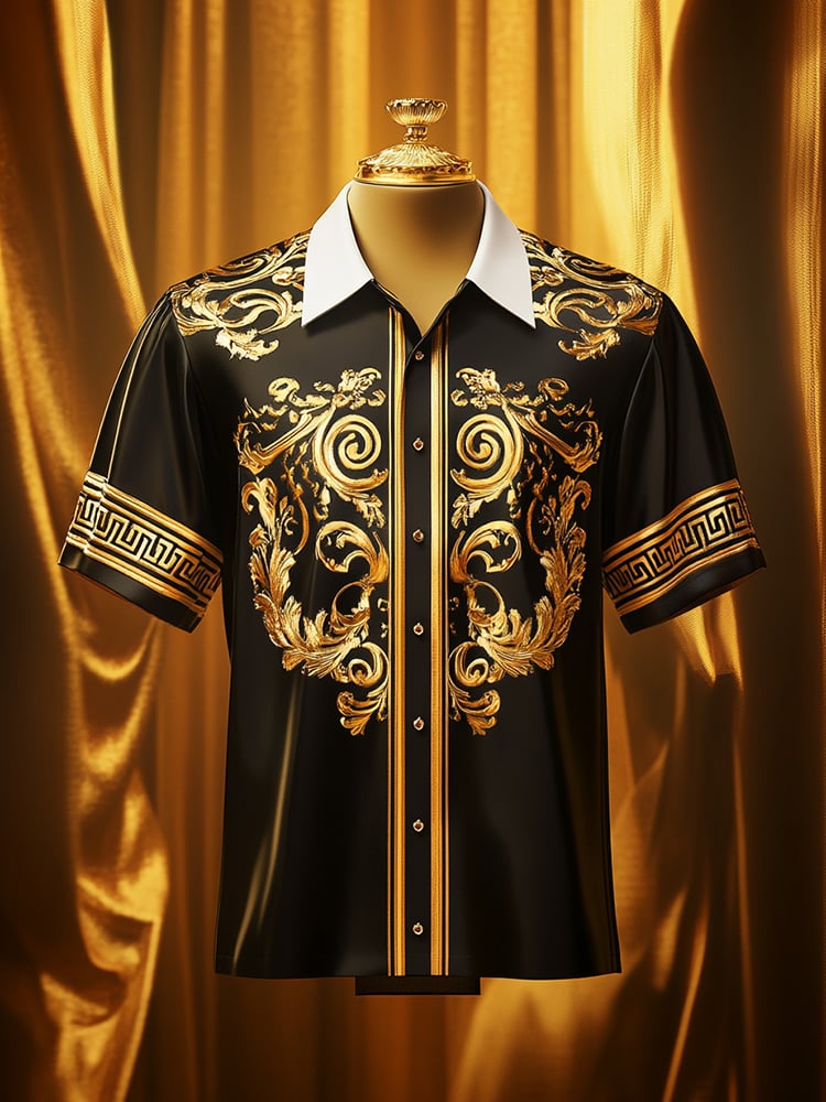 Camisa satén Luxe estampado de manga corta Button para hombre