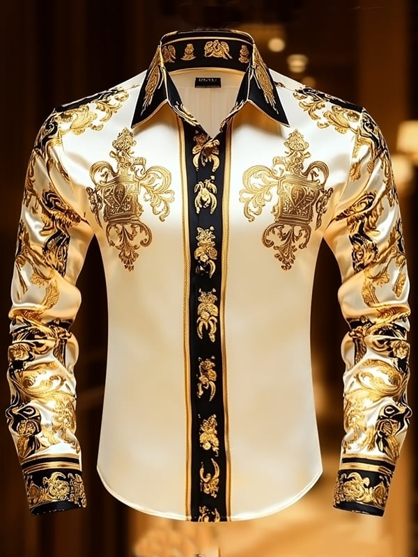 Camisa satén Luxe de manga larga con botones para hombre