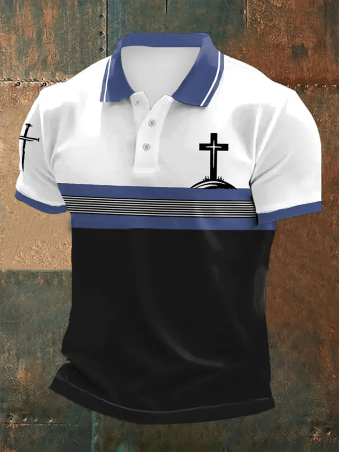 Camisa polo retro Faith casual estampado para hombre