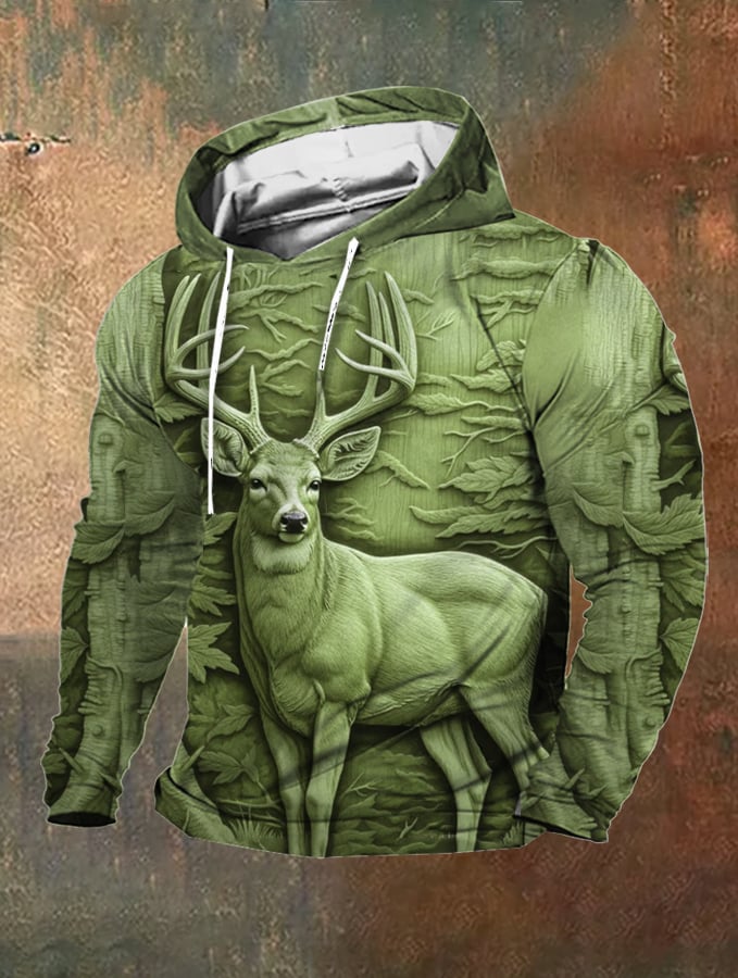 para hombre retro para exterior 3D Engraved Deer Hunting Print Hooded Sweacamiseta