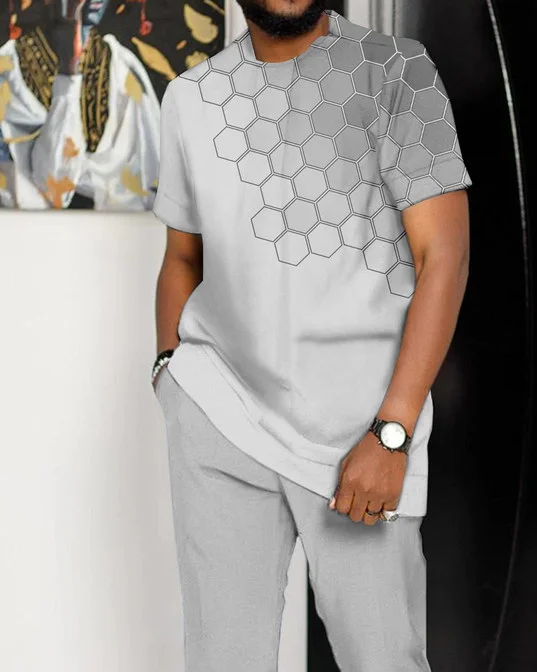 Gray Gradient de manga corta Suit para hombre
