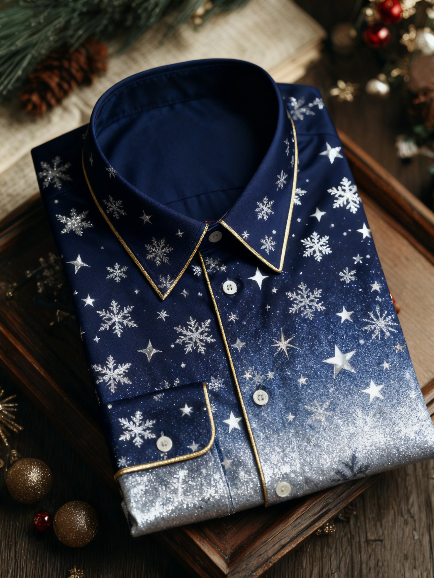 Camisa de lujo Christmas Party de manga larga con botones para hombre