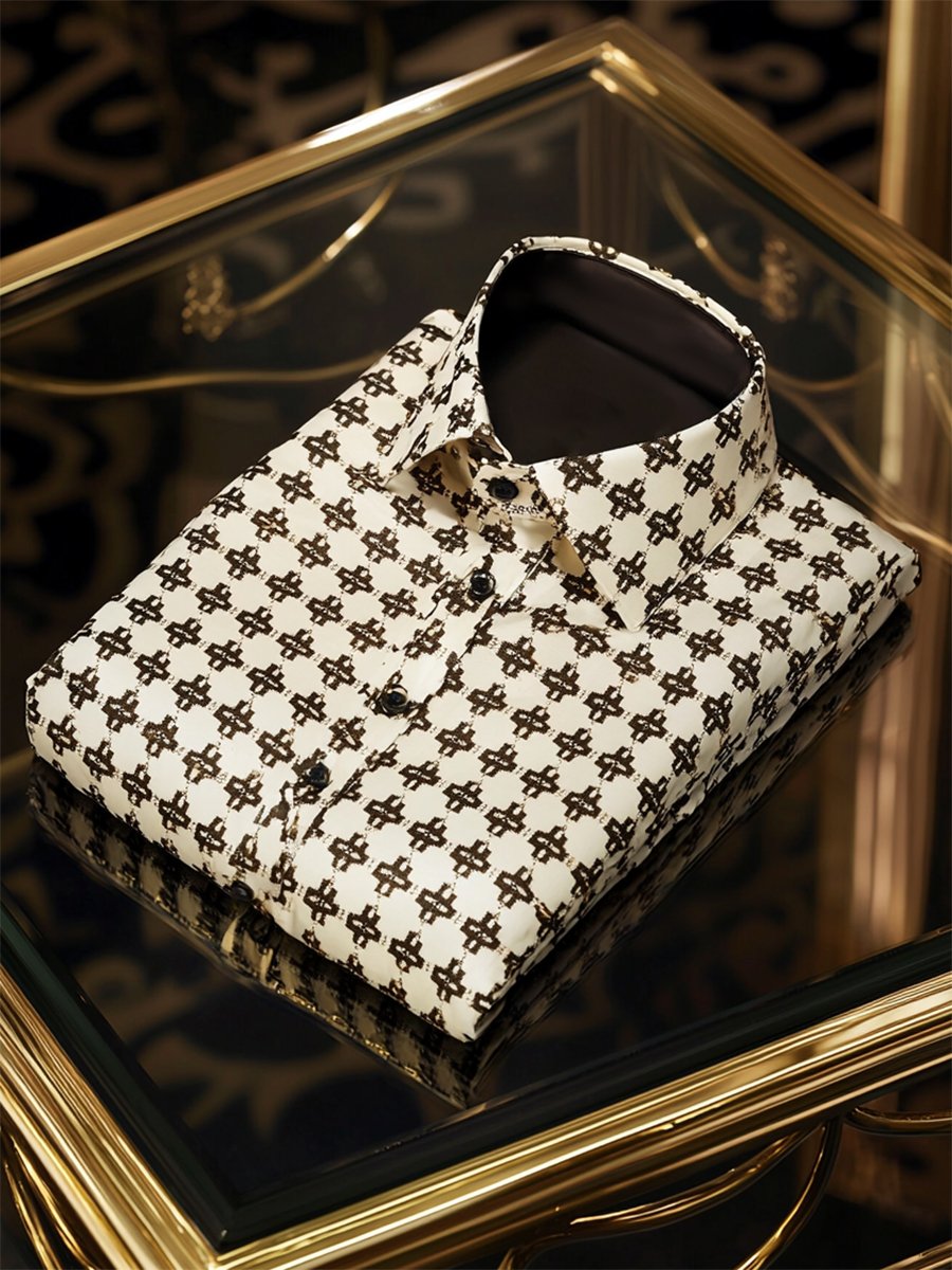 Camisa ejecutivo casual Cross estampado de manga larga para hombre