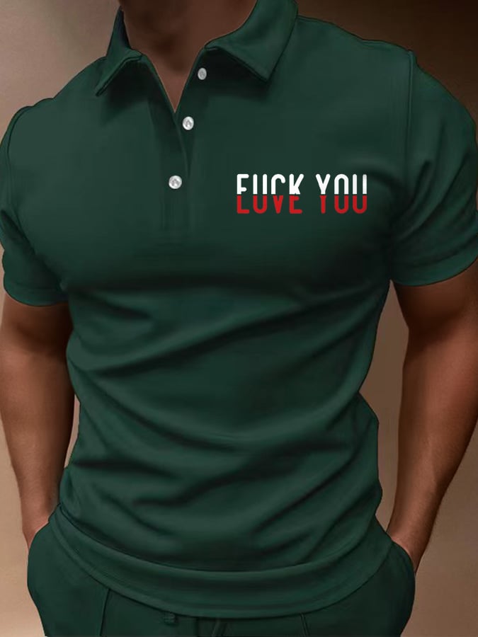 Camisa polo F*ck You Love You estampado de manga corta casual para hombre