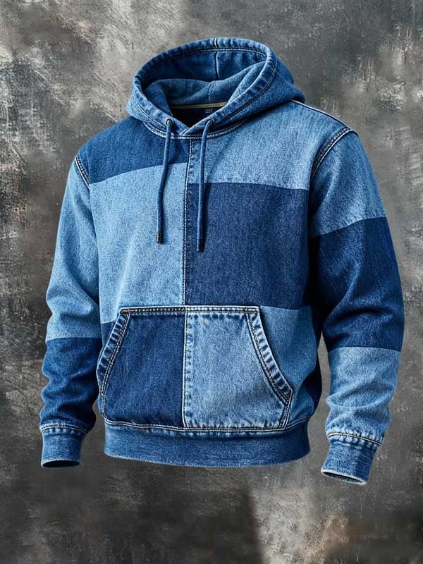 retro Western Patchwork Brand Print sudadera con capucha