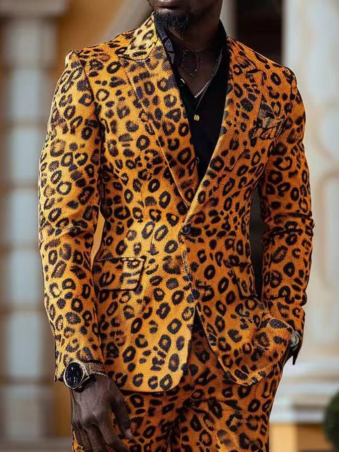 Chaqueta retro Single Breasted Leopard Gentleman ejecutivo Suit para hombre