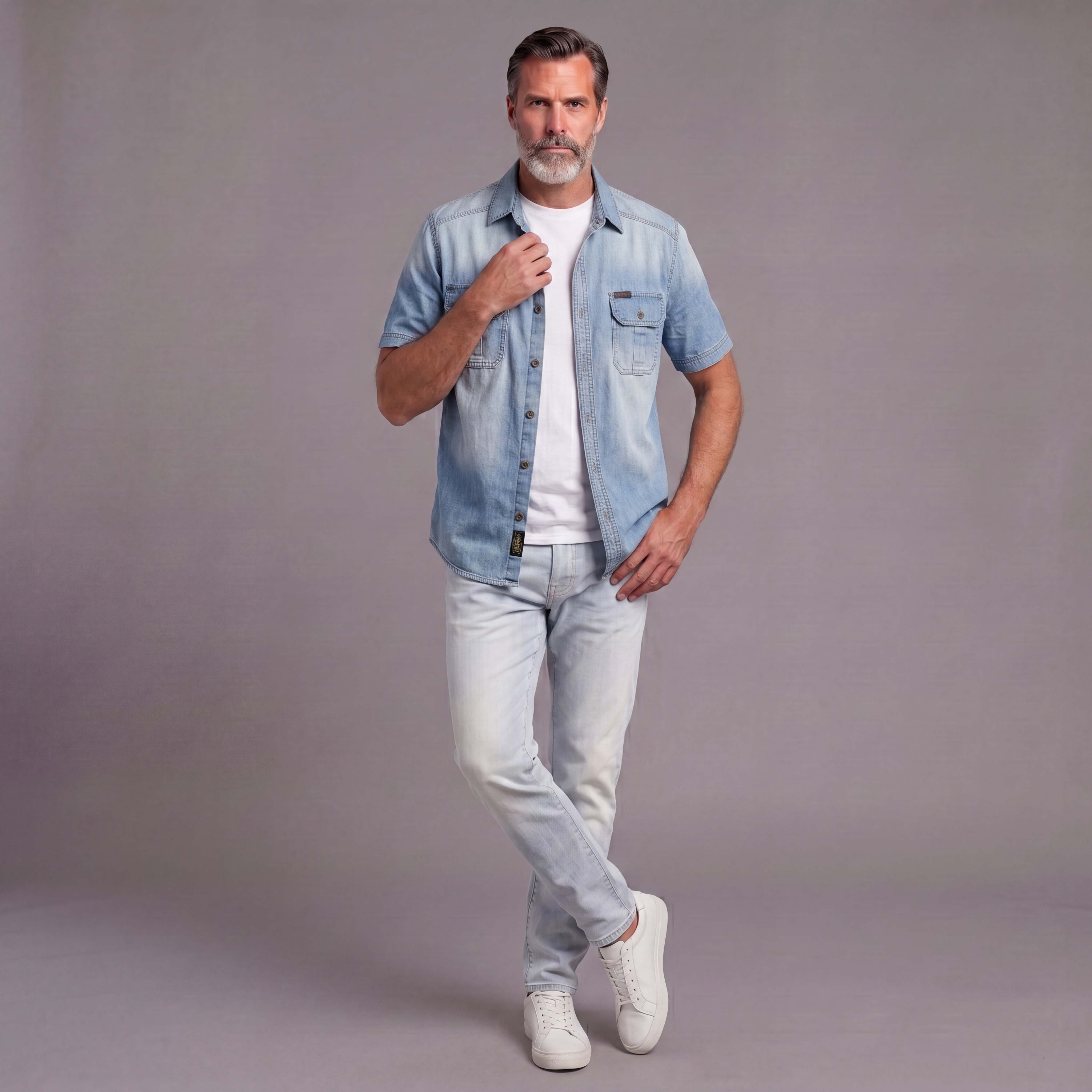 Camisa Summer de manga corta Denim para hombre