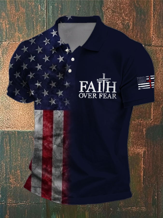 Camiseta Faith Cross America Flag estampado de manga corta POLO para hombre