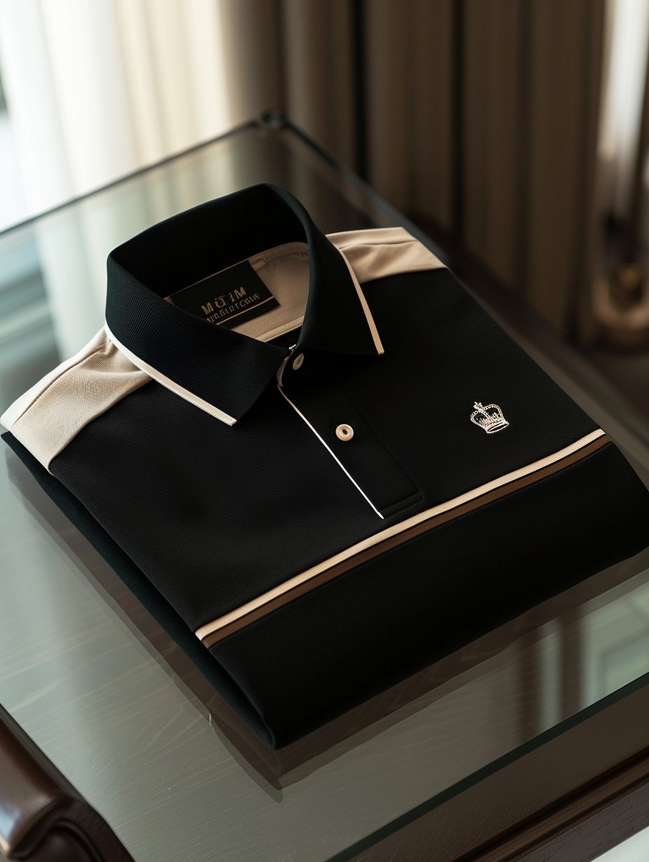 Camisa polo premium Black Beige Two-Tone Piping Crown