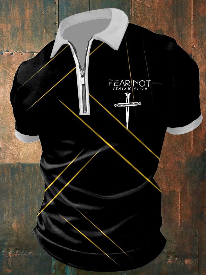 Camisa polo retro Fear Not Cross estampado de manga corta para hombre