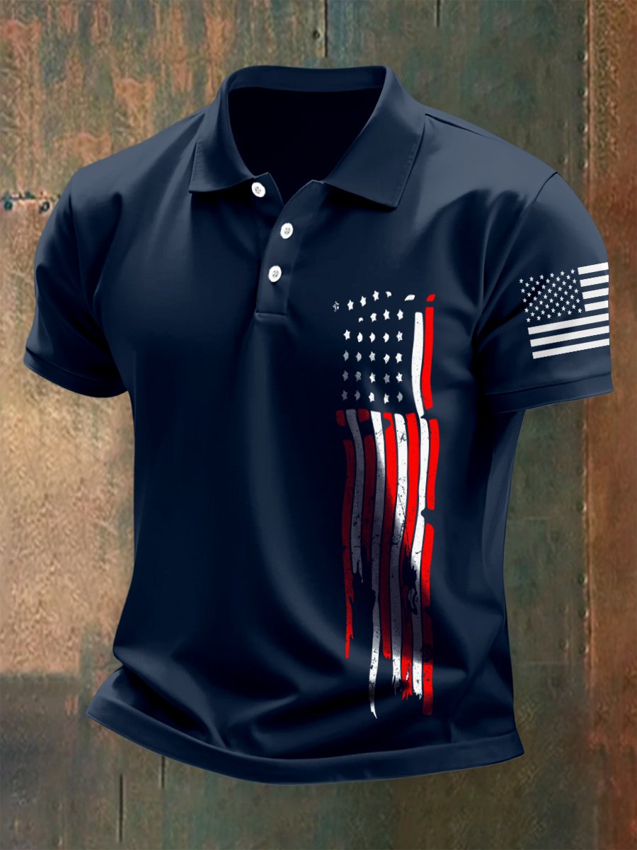 Camisa polo para exterior Independence Day American Flag Button de manga corta para hombre
