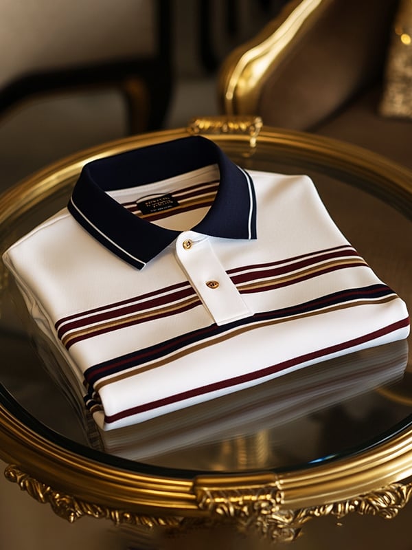Camisa polo retro ejecutivo rayas estampado de manga larga para hombre