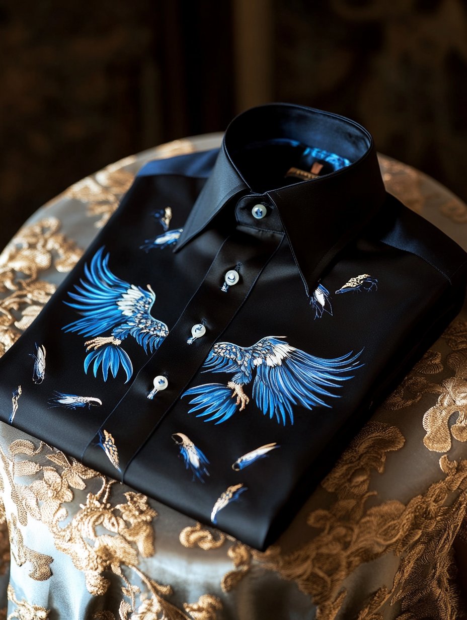 Camisa ejecutivo casual eagle wings and feathers design solapa de manga corta para hombre
