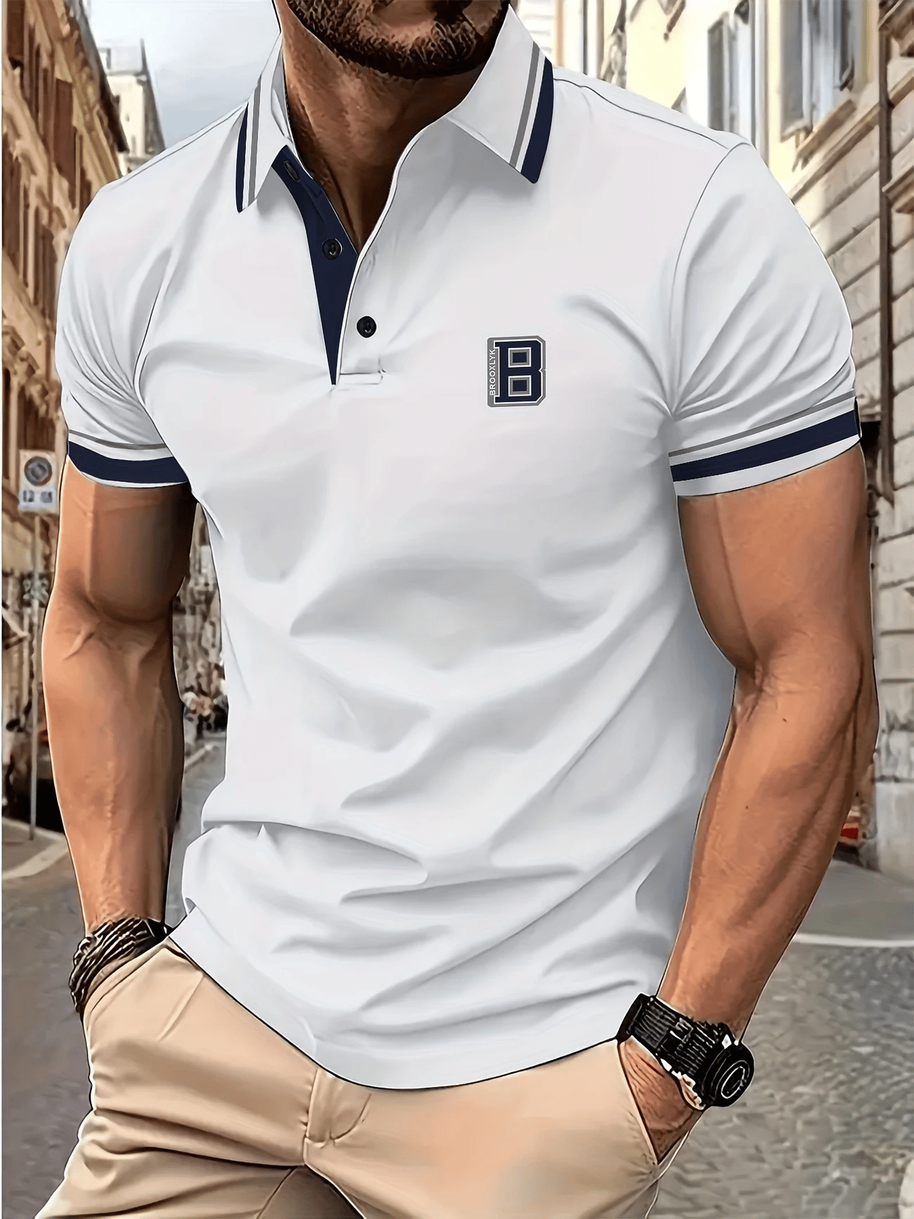 Camisa polo ejecutivo Logo con botones de manga corta para hombre