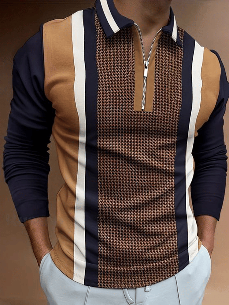 Camisa ejecutivo casual a rayas con cierre para hombre